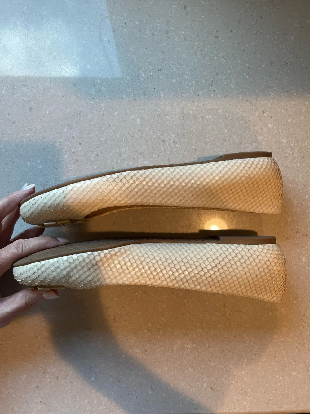 Tory Burch Ivory Snakeskin Texture Flats